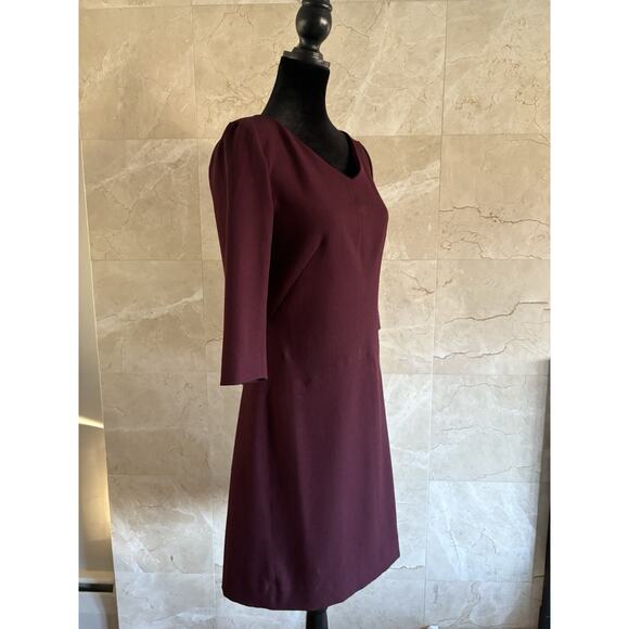 MM.LaFleur Alexandra Sheath Dress - 4 Burgundy V-Neck Minimalist Office Holiday - Picture 4 of 7